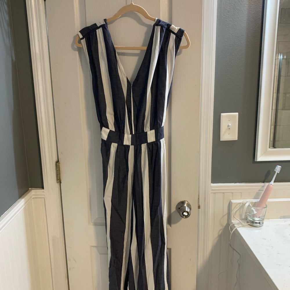 Never worn navy and white strip jumpsuit